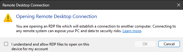 Win 11 RDP Warning