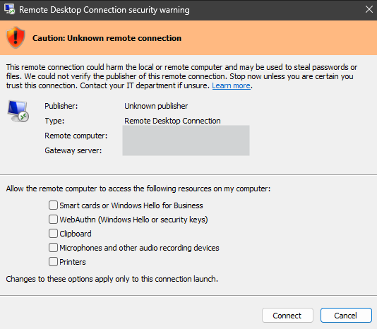 Windows 11 RDP Options